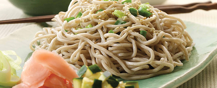 Plate of foodservice Amoy Asian Buckwheat Soba Noodles in a restaurant setting