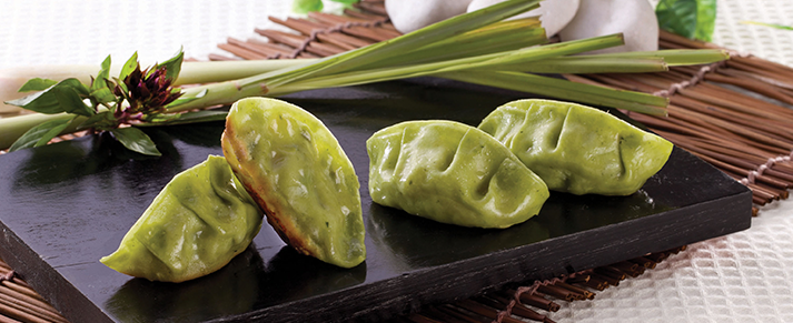 Plate of foodservice Amoy Asian Thai Potstickers in a restaurant setting